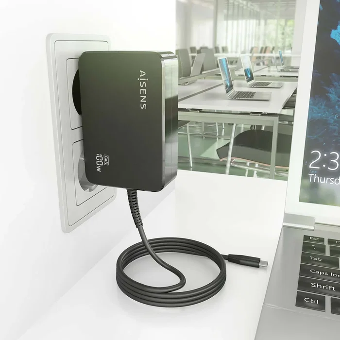 Aisens Cargador GaN 100W USB-C PD3.0 con cable de 1.8m Negro