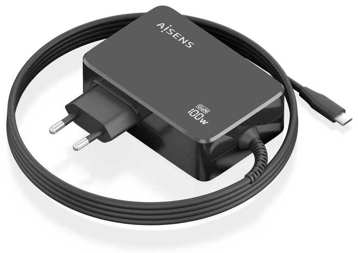 Aisens Cargador GaN 100W USB-C PD3.0 con Cable 1.8m Negro