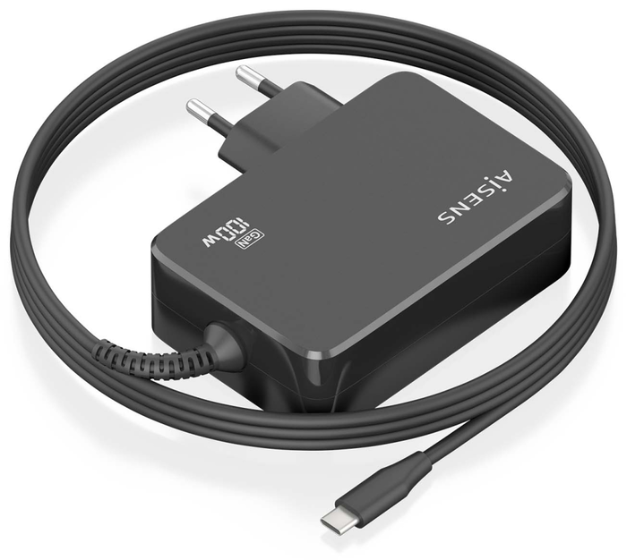 Aisens Cargador GaN 100W USB-C PD3.0 con Cable 1.8m Negro