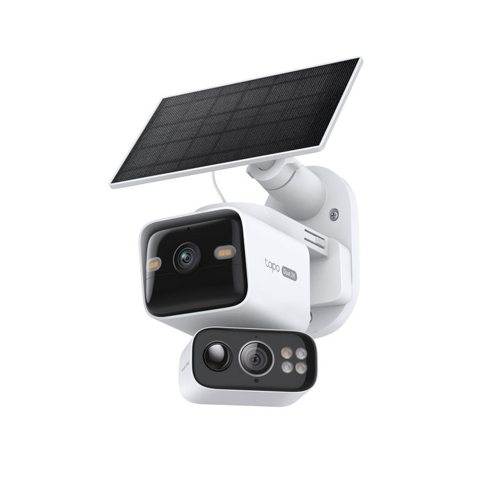 TP-Link Tapo C645D KIT - Cámara de Seguridad Inteligente Exterior 2K Dual Lente 360º con Panel Solar, Batería, IA, Visión Nocturna Color, WiFi, IP65
