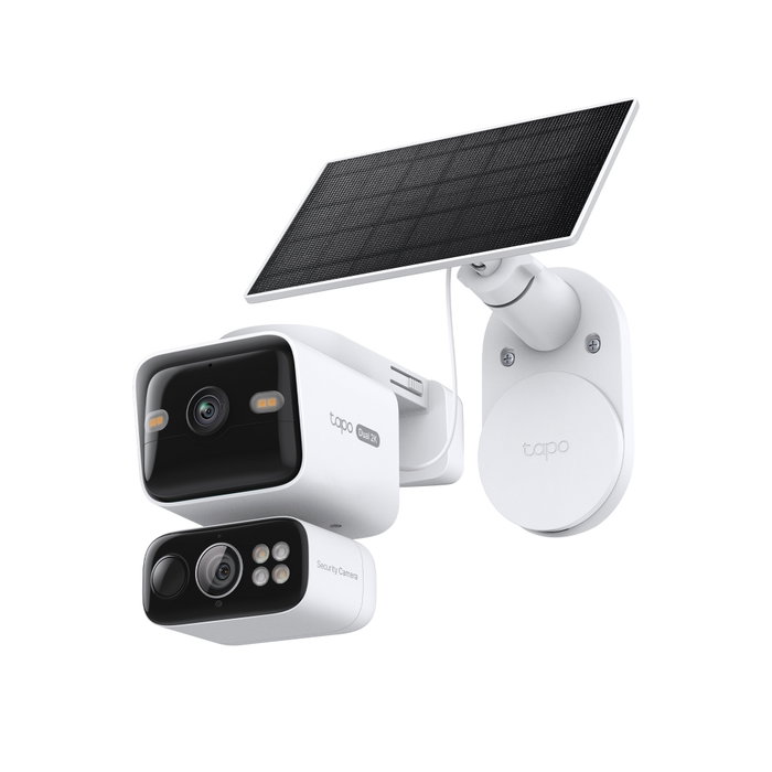TP-Link Tapo C645D KIT - Cámara de Seguridad Inteligente Exterior 2K Dual Lente 360º con Panel Solar, Batería, IA, Visión Nocturna Color, WiFi, IP65