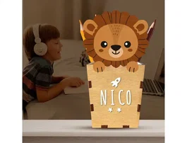 Wondee Cubilete Portalápices Personalizable de Madera para Escritorio Infantil con Kit de Letras y Símbolos, 10 x 19 cm