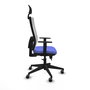 Silla de oficina Horna con mecanismo Sincro/Traslack tapizada con Tela color Azul claro y malla color Blanco. Equipada con lumbar 1D, Brazos 1D, Cabecero Fijo y Ruedas 65 mm parqué