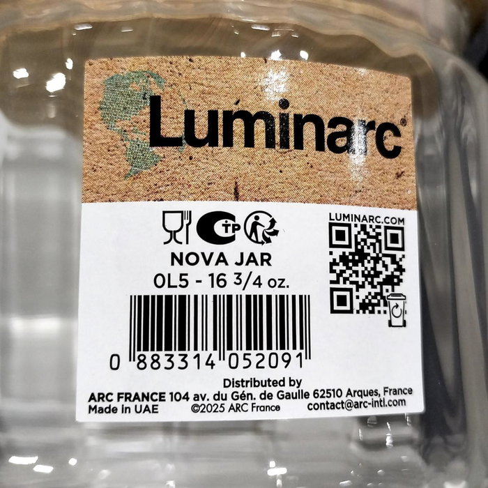 Luminarc Tarro de Cristal con Tapa de Bambú NOVA JAR 0,5L
