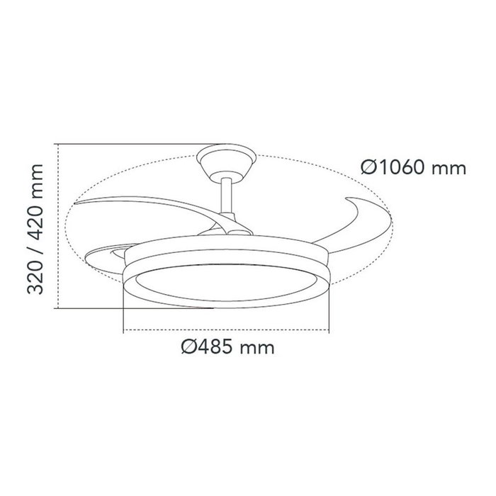 Cristalrecord Milky M Eco - Ventilador de Techo con Luz LED 45W 4400lm, 3 Aspas Retráctiles, 6 Velocidades, Motor DC, Mando a Distancia, Color Blanco, Ø106 cm