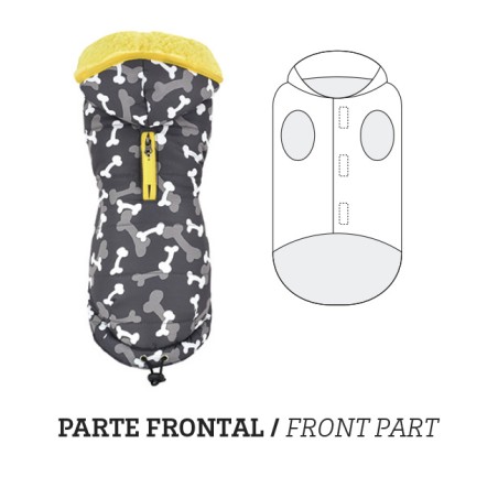 Nayeco Camuflabones Chaqueta para Perro Gris 20 cm Impermeable con Capucha y Forro de Borreguito