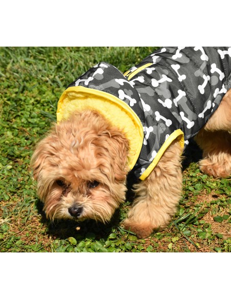 Nayeco Camuflabones Chaqueta para Perro Gris 20 cm Impermeable con Capucha y Forro de Borreguito