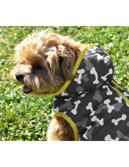 Nayeco Camuflabones Chaqueta para Perro Gris 20 cm Impermeable con Capucha y Forro de Borreguito
