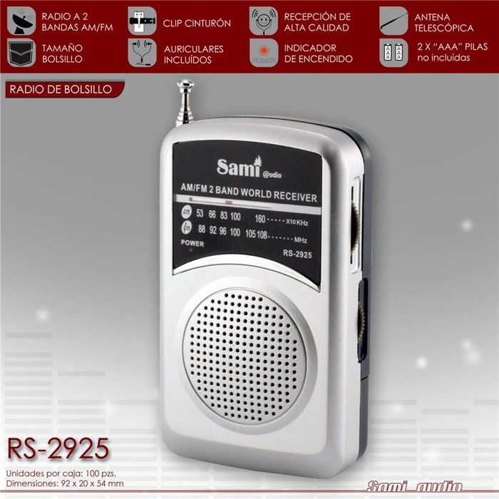 SAMI Radio AM/FM de Bolsillo Vertical con Auriculares y Clip, Portátil
