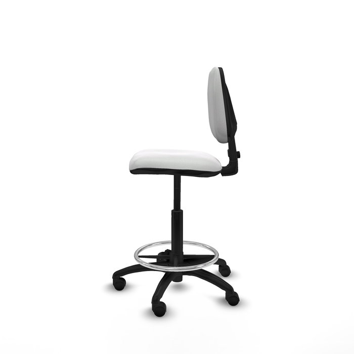 Taburete Isso con mecanismo Contacto permanente básico tapizada con Tela color Blanco. Equipado con Base poliamida negra, Sin brazos y Ruedas de nailon 50 mm