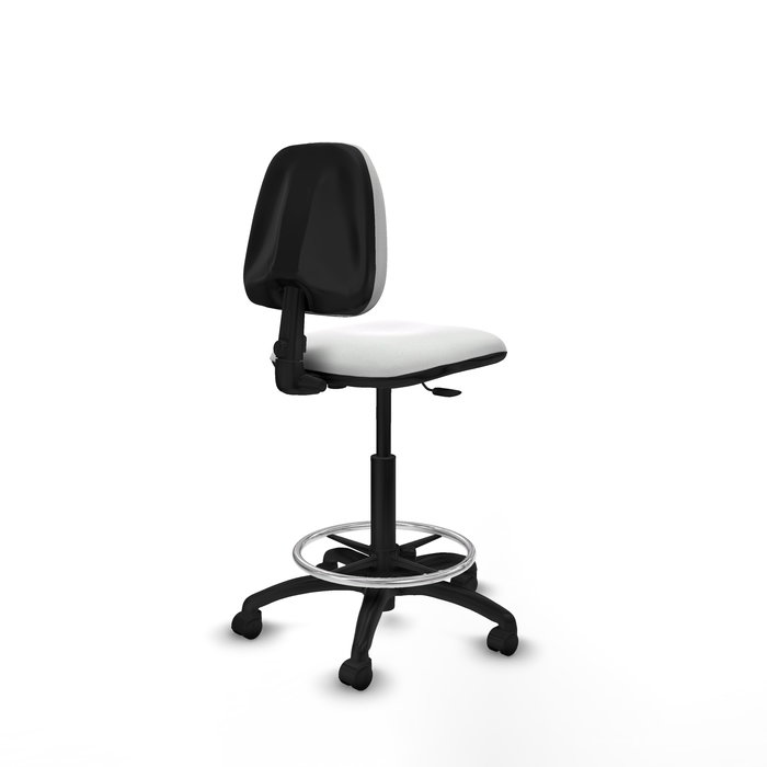Taburete Isso con mecanismo Contacto permanente básico tapizada con Tela color Blanco. Equipado con Base poliamida negra, Sin brazos y Ruedas de nailon 50 mm