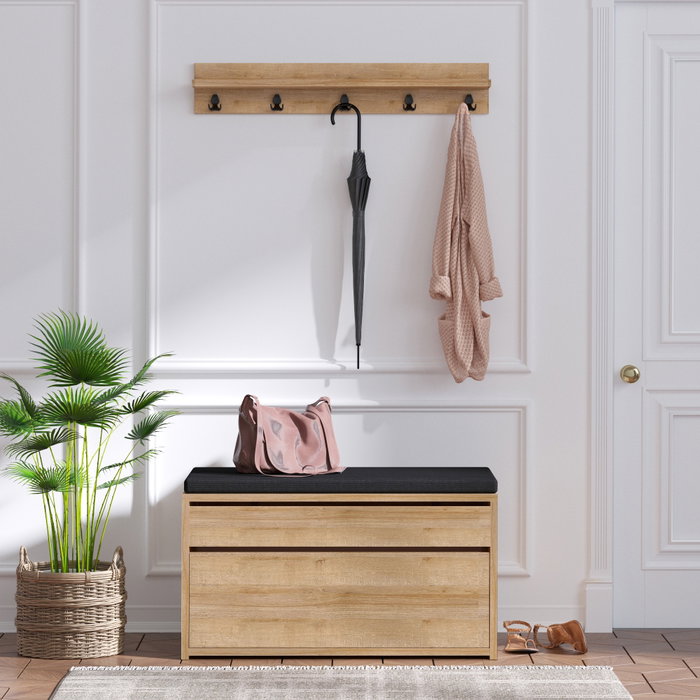 Hanah Home Soporte de Pasillo Roble y Negro con Perchero Organizador 80x42x35 cm Hanah Home Soporte de Pasillo Roble y Negro con Perchero Organizador 80x42x35 cm