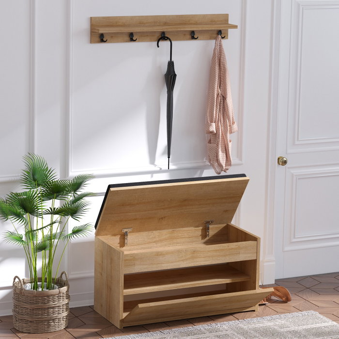 Hanah Home Soporte de Pasillo Roble y Negro con Perchero Organizador 80x42x35 cm Hanah Home Soporte de Pasillo Roble y Negro con Perchero Organizador 80x42x35 cm
