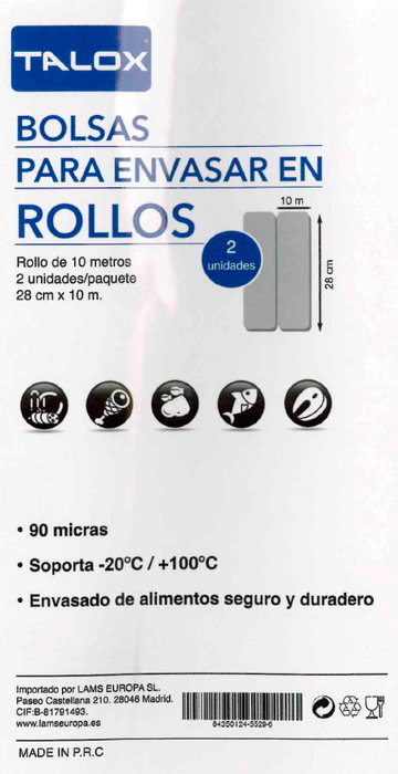 TALOX Pack de 2 Rollos para Envasar al Vacío Gofrada 28 cm x 10 m