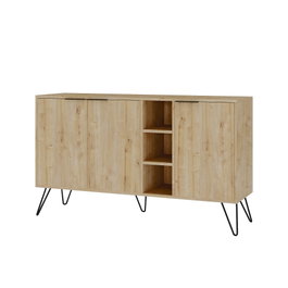 Hanah Home Consola Roble 142x83x35.6 cm Tablero Melamina Estantes Patas Metal