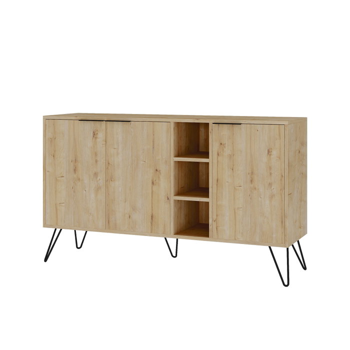 Hanah Home Consola Roble 142x83x35.6 cm Tablero Melamina Estantes Patas Metal Hanah Home Consola Roble 142x83x35.6 cm Tablero Melamina Estantes Patas Metal