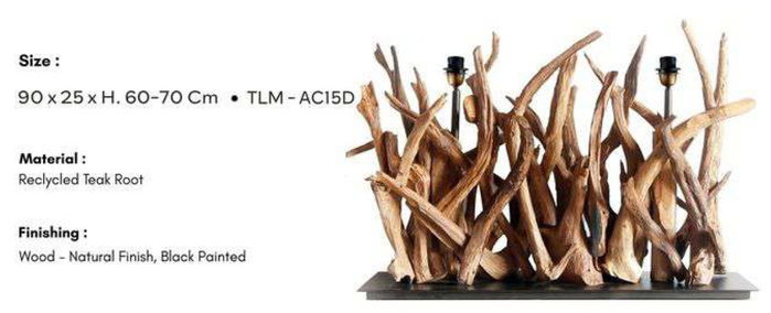 DKD Home Decor Lámpara de Sobremesa Raíz de Teca Reciclada 100x38x68 cm