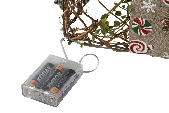 DKD Home Decor Regalo Navidad Tradicional Set de 3 Piezas Ratan Led Verde Beige 26x30x26 cm