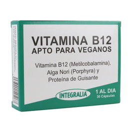Integralia Vitamina B12 30 cápsulas, Complemento Alimenticio Apto Veganos con Alga Nori y Proteína de Guisante