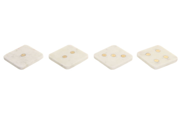 DKD Home Decor Marmol 2025 Posavasos Glam Blanco Dorado 10x10x5 cm Set de 4 Piezas