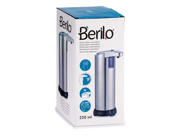 Berilo Dispensador Automático con Sensor 220ml Acero Inoxidable y ABS Plata 7 x 18.5 x 11 cm (Set de 12)