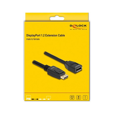 DeLOCK Alargador de Cable DisplayPort 1.2, Cable de Extensión Macho a Hembra 5m, Soporta 4K a 60 Hz, Negro - Referencia DELOCK DisplayPort 1.2 Verlngerungskabel 4K 60 Hz 5m