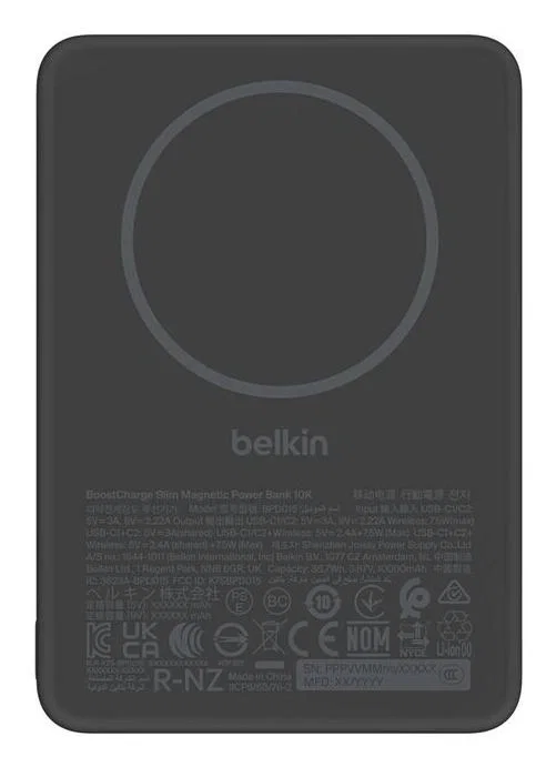 Belkin Batería externa magnética y delgada Boostcharge 10k 7.5w 10000 mAh Negro Belkin Batería externa magnética y delgada Boostcharge 10k 7.5w 10000 mAh Negro