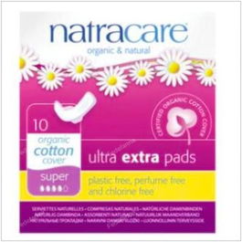 NATRACARE Compresa Extra Larga con Alas para Noche y Flujo Abundante, Algodón Orgánico, Sin Plástico, 10uds