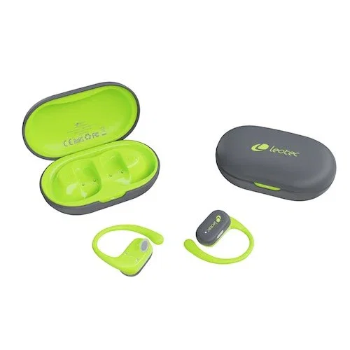 Leotec LETWS01G Auriculares Inalámbricos Deportivos Open Air Zenit Sport para Llamadas y Música, Bluetooth 5.4, IPX5, Hasta 6.5h, Carga Rápida, Gris