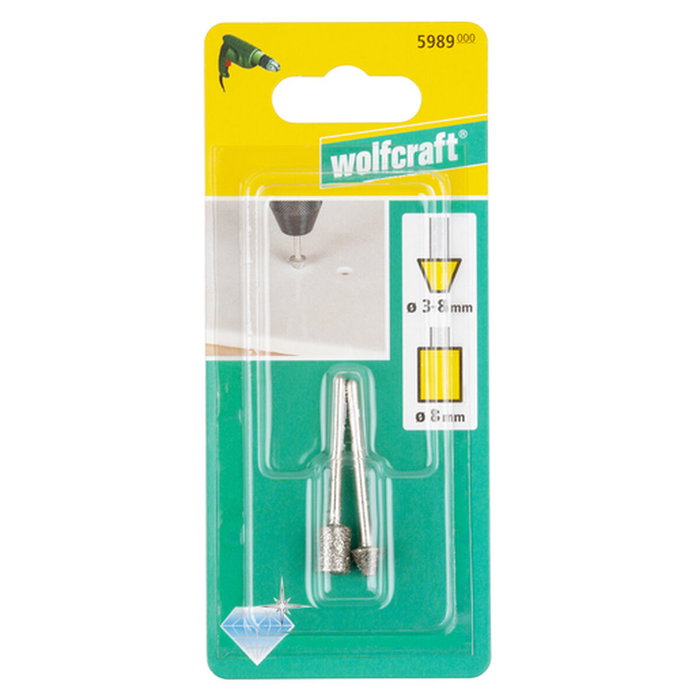 Wolfcraft Set de 2 Muelas de Diamante Cilíndricas y Cónicas