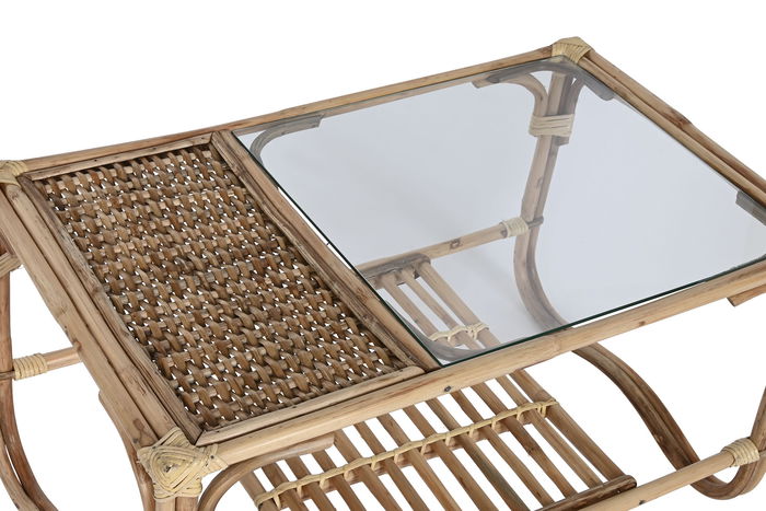 DKD Home Decor Mesa Centro Tropical Natural Ratán Bambú 46 x 40 x 76 cm