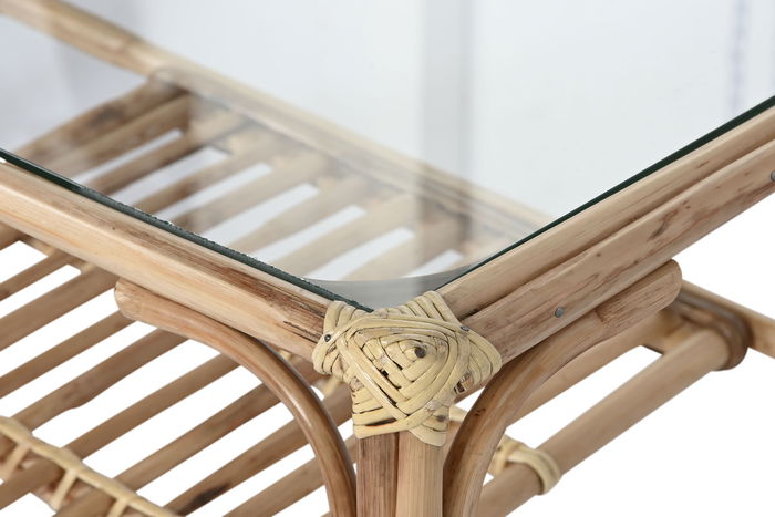 DKD Home Decor Mesa Centro Tropical Natural Ratán Bambú 46 x 40 x 76 cm