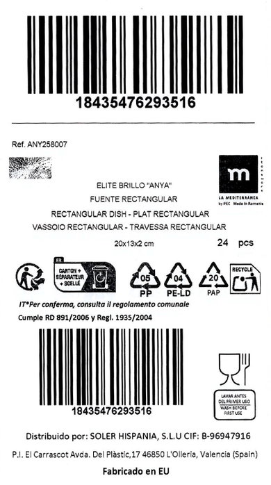 La Mediterranea Bandeja Rectangular Anya 20x13cm