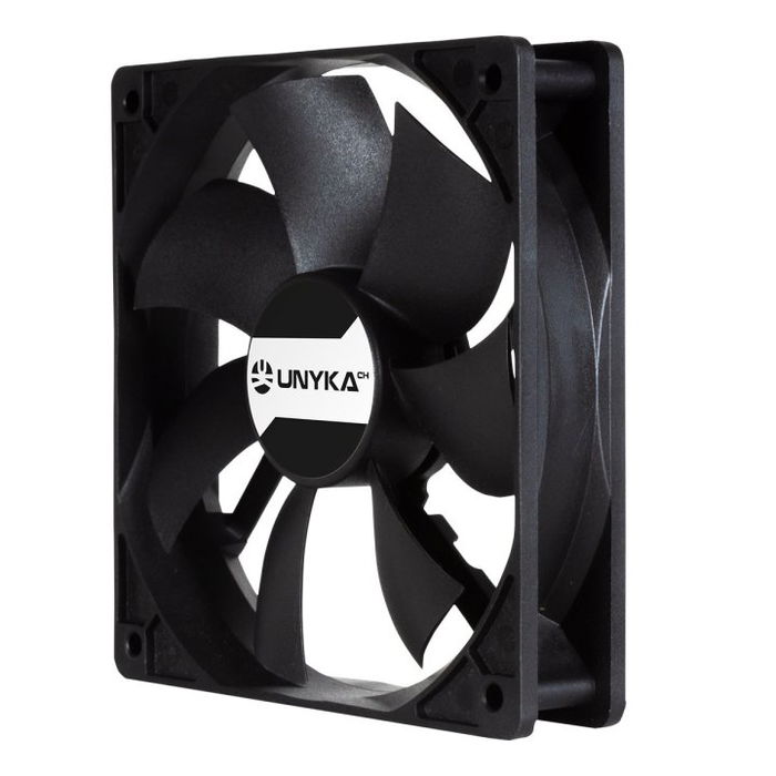 Unykach Ventilador Caja 120mm Negro - Doble Rodamiento de Bolas, PWM (4 pines), Control de Temperatura, 900-1800 RPM, 53.5 CFM, 29.5 dB, 120x120x25 mm