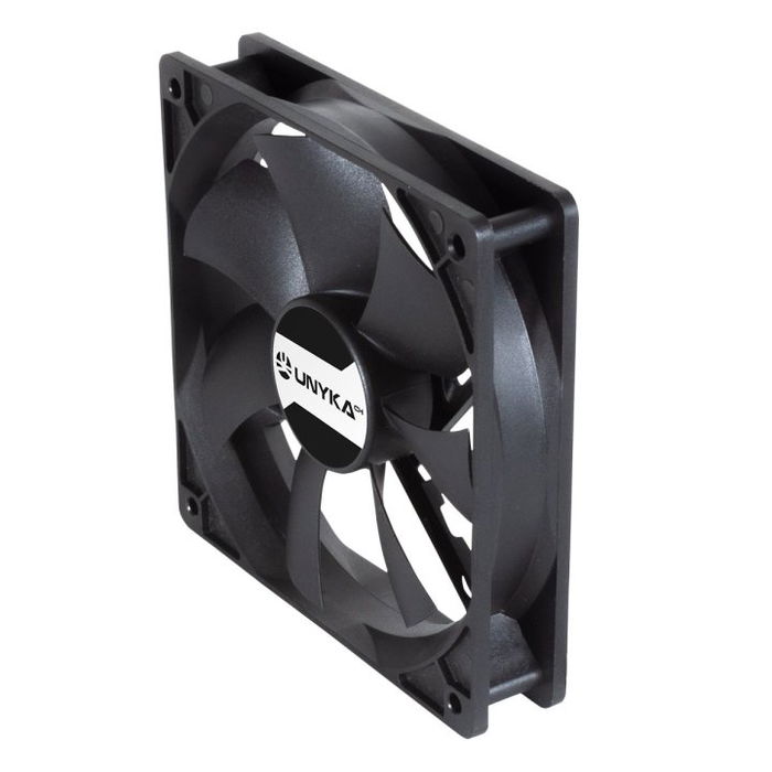 Unykach Ventilador Caja 120mm Negro - Doble Rodamiento de Bolas, PWM (4 pines), Control de Temperatura, 900-1800 RPM, 53.5 CFM, 29.5 dB, 120x120x25 mm