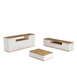 Hanah Home FR18-AW Conjunto Muebles Salón Tablero Melamina 18mm Pino Atlántico Blanco Mueble TV 180cm Mesa Centro 90cm Consola