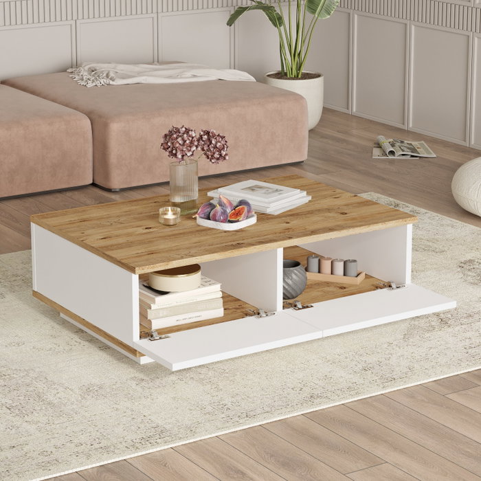 Hanah Home FR18-AW Conjunto Muebles Salón Tablero Melamina 18mm Pino Atlántico Blanco Mueble TV 180cm Mesa Centro 90cm Consola
