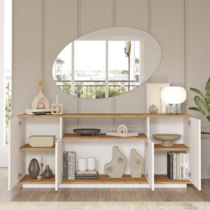 Hanah Home FR18-AW Conjunto Muebles Salón Tablero Melamina 18mm Pino Atlántico Blanco Mueble TV 180cm Mesa Centro 90cm Consola