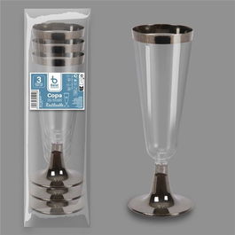 Best Products Copa de Cava Reutilizable Plástico 150cc 3 uds Base/Borde Plata