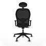 Silla de oficina Alocén con mecanismo Sincro tapizada con Tela color Azul marino y malla color Negro. Equipada con lumbar 1D, Brazos 1D, Cabecero Fijo y Ruedas 65 mm parqué