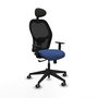 Silla de oficina Alocén con mecanismo Sincro tapizada con Tela color Azul marino y malla color Negro. Equipada con lumbar 1D, Brazos 1D, Cabecero Fijo y Ruedas 65 mm parqué