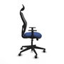 Silla de oficina Alocén con mecanismo Sincro tapizada con Tela color Azul marino y malla color Negro. Equipada con lumbar 1D, Brazos 1D, Cabecero Fijo y Ruedas 65 mm parqué
