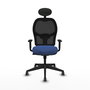 Silla de oficina Alocén con mecanismo Sincro tapizada con Tela color Azul marino y malla color Negro. Equipada con lumbar 1D, Brazos 1D, Cabecero Fijo y Ruedas 65 mm parqué