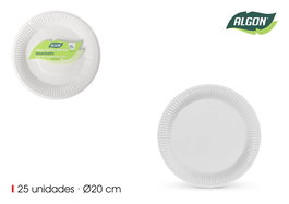 Algon Set 25 Platos Cartón Natural 20 cm (18 Unidades)