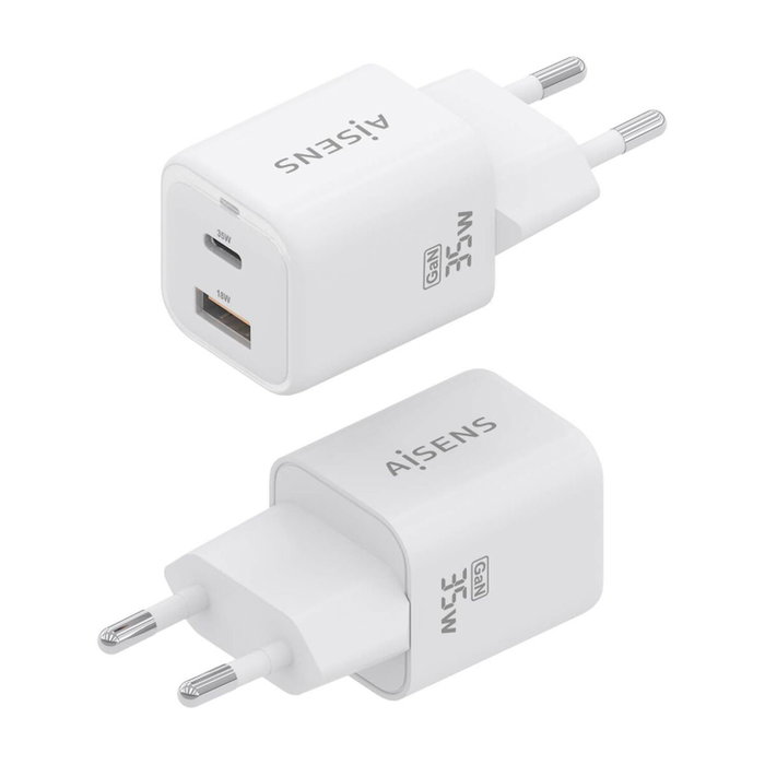 Aisens Cargador GaN 35W con USB-C y USB-A Blanco
