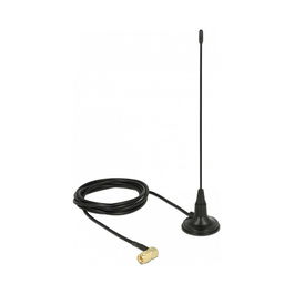 DeLOCK Antena omnidireccional 480 MHz 2.5 dBi con conector SMA 90 grados, base magnética y cable RG-174 1.5 m para interior/exterior (89615) - Negro