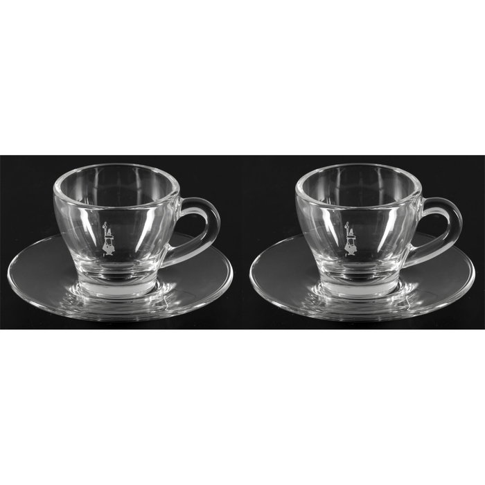Bialetti Set de 2 tazas de espresso ISTITUZIONALE de vidrio con platos Bialetti Set de 2 tazas de espresso ISTITUZIONALE de vidrio con platos