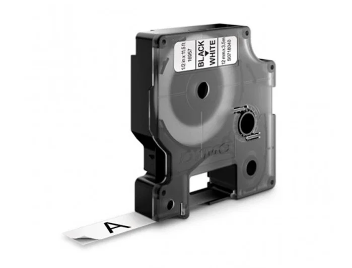 Dymo RHINO Cinta de Vinilo Industrial 12mm x 5,5m Negro sobre Blanco