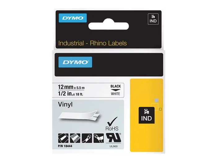 Dymo RHINO Cinta de Vinilo Industrial 12mm x 5,5m Negro sobre Blanco Dymo RHINO Cinta de Vinilo Industrial 12mm x 5,5m Negro sobre Blanco