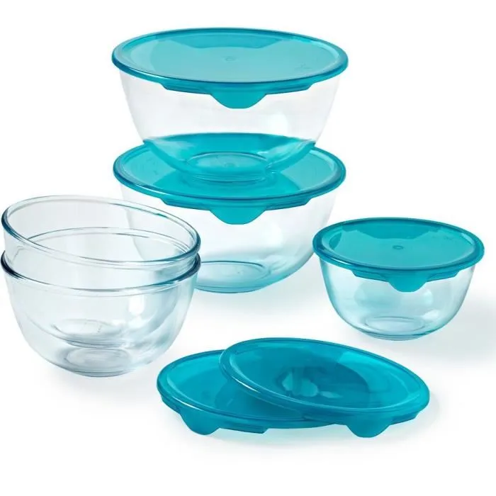 Pyrex PYR1738094919283 Juego de 5 cuencos con tapa - 1x 0,5L + 2x 1L + 2x 2L Pyrex PYR1738094919283 Juego de 5 cuencos con tapa - 1x 0,5L + 2x 1L + 2x 2L